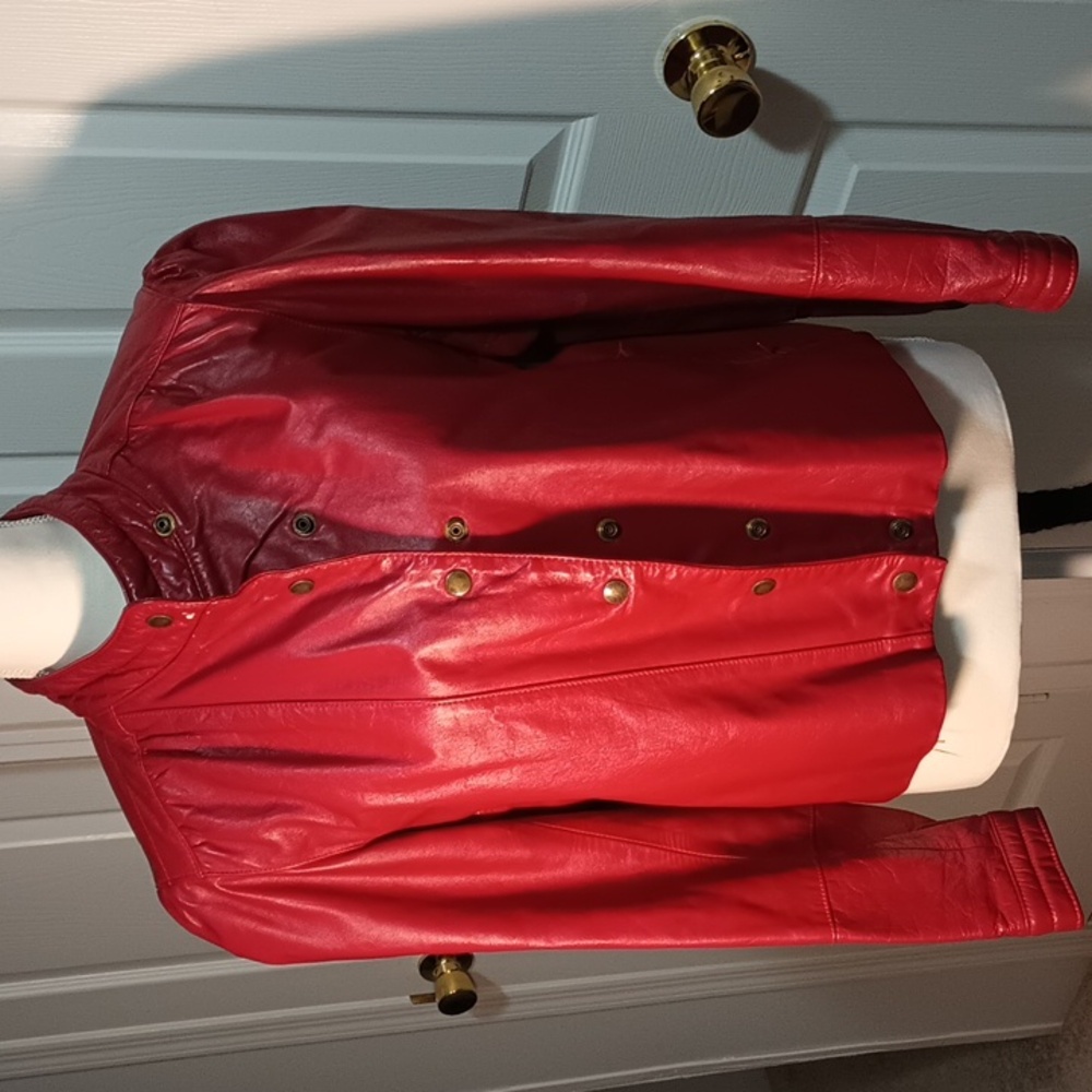 ROBERT ASHER VINTAGE RED WOMENS LEATHER CROPPED JACKET